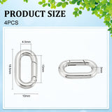 4Pcs 304 Stainless Steel Spring Gate Rings, Oval Ring, Stainless Steel Color, 18.5x10x3mm