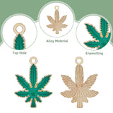 Alloy Enamel Pendants, Maple Leaf, Light Gold, Medium Sea Green, 25x18.5x1.3mm, Hole: 1.8mm, 30pcs/box