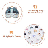 72Pcs 12 Styles Alloy Enamel Pendants, Printed, Light Gold, Cat, Mixed Color, 16x18.5x2.5mm, Hole: 1.6mm, 6pcs/style