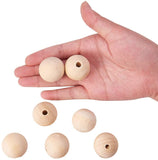 Round Unfinished Wood Beads, Natural Wooden Loose Beads Spacer Beads, with Vacuum Package, Lead Free, Moccasin, 30x30mm, Hole: 6~7mm