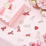 72Pcs 12 Style Light Gold Tone Zinc Alloy Enamel Pendants, Awareness Ribbon & Heart with Awareness Ribbon, Mixed Color, 16.5~27.5x10~16x1~2.5mm, Hole: 1.5~2mm, 6pcs/style