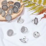16Pcs 8 Style Adjustable Iron Finger Ring Components Alloy Cabochon Bezel Settings, Mixed Shapes, Antique Silver, 2pcs/style