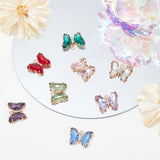 16Pcs 8 Colors Glass Pendants, with Micro Pave Cubic Zirconia and Brass Open Back Settings, Faceted, Butterfly, Light Gold, Mixed Color, 15.5x20x4mm, Hole: 1.8mm, 2pcs/color