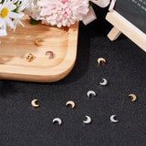 304 Stainless Steel Beads, Moon, Golden & Stainless Steel Color, 8x6x3mm, Hole: 1.8mm, 2 colors, 6pcs/color, 12pcs/box