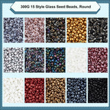 300G 15 Style Glass Seed Beads, Round, Mixed Color, 20g/style