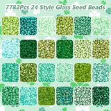 7782Pcs 24 Style Glass Seed Beads, Mixed Styles, Round, Green, 3~4x2~3mm, Hole: 0.8~1mm, 13g/style