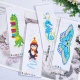 4 Sets 4 Style DIY Sea Horse/Penguin/Dinosaur/Butterfly Pattern PP Bookmarks Cross Stitch Kits, including Polyester Thread, Sewing Needles, Threader, Mixed Color, 227~230x78~80x0.8~0.9mm, 1 set/style