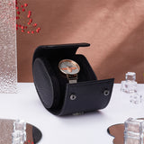Vintage PU Leather Oval Watch Storage Box, Portabel Travel Single Wristwatch Case, for Birthday Christmas Gift, Black, 10.2x8.6x7.4cm