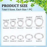 5Pcs 5 Styles 304 Stainless Steel Spring Gate Rings, for Keychain, Round Ring, Stainless Steel Color, 16~28x3~4mm, Inner Diameter: 10~20mm, 1pc/style