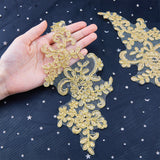 Computerized Embroidery Polyester Flower Appliques, Sew on Ornament Accessories, Goldenrod, 229x102x1mm, 2pcs/set