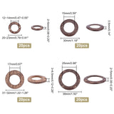 80Pcs 4 Styles Dyed Wood Jewelry Findings Coconut Linking Rings, Coconut Brown, 20~38x2~6.5mm, 20pcs/style