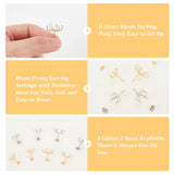 4 Pairs 4 Style Brass Prong Earring Settings, 6 Claws Blank Earring Post, with 12Pcs Stainless Steel Ear Nuts, Mixed Color, 13~15x12~16mm, Pin: 0.8mm,Tray: 3~4x11~14mm, 1 Pair/style