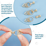 8Pcs 4 Styles Flat Round & Butterfly Brass Clear Cubic Zirconia Fold Over Clasps, Platinum & Golden, Clasp: 13x4.5~7x5~6mm, Hole: 2.2mm, 2pcs/style