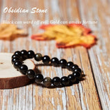 Natural Golden Sheen Obsidian Beads Strands, Round, 8mm, Hole: 1mm, about 46~49pcs/strand, 15.2 inch, 2strands/box