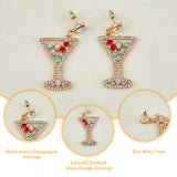 4 Pairs 4 Styles Rhinestone & Plastic Pearl Glass Wine Glass Dangle Stud Earrings, Alloy Long Drop Earrings, Golden, 56~63.5x14.5~31.5mm, 1 Pair/style