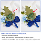 1Pc Silk Cloth Wrist Corsage, with 1Pc Silk Cloth Flower Boutonniere Brooch, for Wedding, Parties, Marine Blue, 127x22~90x47mm