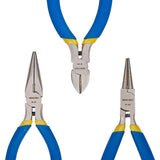 Jewelry Pliers Sets, Long Nose Pliers & Side Cutting Pliers & Round Nose Pliers, Dodger Blue, Long Nose: 130x70x10mm, Side Cutting: 106x97x10mm, Round Nose: 122x75x10mm