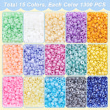 15 Colors Glass Seed Beads, Ceylon, Round, Mixed Color, 3mm, Hole: 1mm, about 450pcs/20g/compartment, about 6750pcs/box