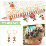 12Pcs 6 Style Valentine's Day Theme Alloy Enamel Rose Flower Charms Locking Stitch Markers, with Gold Tone 304 Stainless Steel Leverback Earring Findings, Crimson, 3.5~4.5cm, 2pcs/style