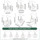 DIY Blank Dome Earring Making Kit, Including Moon & Star & Rectangle & Teardrop 201 Stainless Steel Earring Hooks with Round Trays, Glass Cabochons, Stainless Steel Color, 48Pcs/box