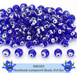 Handmade Lampwork Beads, Evil Eye, Round, Blue, 8mm, Hole: 2mm, 100pcs/box