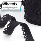 Nylon Elastic Cord, Flat with Laciness, Garment Accessories, Black, 12mm, about 10.94 Yards(10m)/Roll