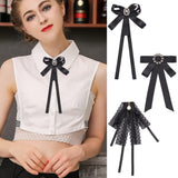 3pcs 3 Styles Polyester Ribbon Bowknot Brooch, Rhinestone Flower & Imitation Pearl Bow Tie Neck Tie Lapel Pin for Women, Black, 155~215x95~152x15~21.5mm, 1Pc/style
