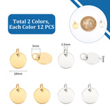 24Pcs 2 Colors 201 Stainless Steel Pendants, Manual Polishing, Flat Round, Stamping Blank Tag, Golden & Stainless Steel Color, 10x1mm, Hole: 3.5mm, 12pcs/color