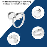 14Pcs 304 Stainless Steel Open Cuff Ring Findings, Pad Ring Setting, Flat Round, Stainless Steel Color, US Size 6 1/4(16.7mm), Tray: 8mm