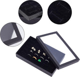 Cardboard Ring Presentation Boxes, with Clear PVC Window and Sponge, Rectangle, Black, 21.4x13.6x3.3cm