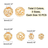 60Pcs 6 Style Brass Hollow Beads, Long-Lasting Plated, Round, Real 18K Gold Plated & Silver, Mixed Color, 1/8~3/8 inch(4~8mm), 10pcs/style
