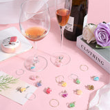 Wine Glass Charm Set, with 18Pcs Heart Glass Pendants, with Sequin Inside and 20Pcs Brass Wine Glass Charm Rings, Mixed Color, 24x18x11mm, Hole: 2mm