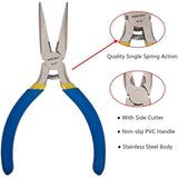 Jewelry Pliers, Iron Long Nose Pliers, Serrated Jaw and Wire Cutter, Dodger Blue, 130x70x10mm