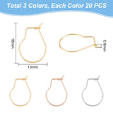 304 Stainless Steel Hoop Earring Findings Kidney Ear Wires, Mixed Color, 18x13x0.8mm, 3 colors, 20pcs/color, 60pcs/box