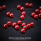 100Pcs Glass Bead, No Hole, Round, Red, 6mm