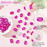 64Pcs 4 Style Glass Rhinestone Cabochons, Faceted, Flat Back & Back Plated, Rectangle & Teardrop & Heart & Oval, Fuchsia, 12~18x12~13x5~6mm, 16pcs/style