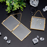 Hanging Pressed Flower Alloy Photo Frames, Double Glass Floating Frames with Chain, for DIY Artwork Display, Gallery Wall Decor, Square, Golden, 134mm, Frame: 89.5x89x7mm, Inner Size: 74x74.5mm