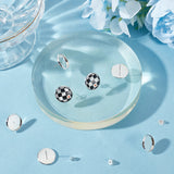 20Pcs Brass Stud Earring Settings, Flat Round, with 20Pcs Friction Ear Nuts, 925 Sterling Silver Plated, 16mm, Tray: 14mm