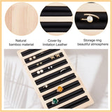 Bamboo Wood Earring Display Plates, Cover by Imitation Leather, Rectangle, Black, 28.3x15x1.7cm