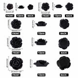 60Pcs 5 Styles Opaque Resin Cabochons, Rose, Black, 9~25x9~25.5mm, 12pcs/style