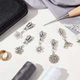 Alloy Replacement Zipper Sliders, Flower Theme Pendant Zipper Pull, Antique Silver, 4.5~5cm, 5pcs/set