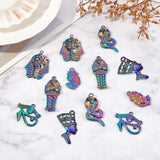 12Pcs 6 Style Plated Rainbow Color Alloy Pendants, Cadmium Free & Lead Free, Mixed Shape, 27~45x31~18x2~4mm, Hole: 2~3mm, 2Pcs/style