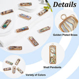 10Pcs Shell Pendants, with Golden Plated Brass Double Enamel Settings, Rectangle, Colorful, 27x9x4mm, Hole: 1.5mm