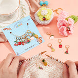 Alloy Enamel Fruit Charms Locking Stitch Markers, with Golden Tone 304 Stainless Steel Ring, Mixed Color, 3~4cm, 8 style, 2pcs/style, 16pcs/set