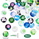 Glass Cabochons, Half Round/Dome with Clover Pattern, Mixed Color, 25mm, about 50pcs/bag