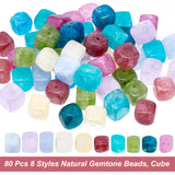 80Pcs 8 Style Natural Gemtone Beads, Cube, Mixed Color, 7~8x7~8x7~8mm, Hole: 0.9mm, 10pcs/style