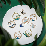 32Pcs 8 Style Alloy Enamel Pendants, Bird & Paper Crane & Flat Round & Ring, Mixed Color, 17~32x15~34x1.5~3mm, Hole: 1.5~1.8mm, 4pcs/style