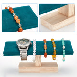 Velvet Bracelet Display Stands with Wood Base, Jewelry Organizer Holder for Bracelet Storage, Dark Green, 19.7x6x8.5cm