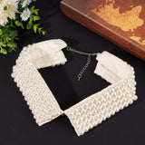 Detachable Polyester Bib, Plastic Imitation Pearl Beaded False Stand Collar, with Extension Chain, for Costume Decoration, Cornsilk, 390~420x83x10.5mm