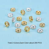 Brass Rhinestone Spacer Beads, Grade B, Rondelle, Clear, Golden & Silver, 10x4mm, Hole: 2mm, 200pcs/color, 400pcs/box